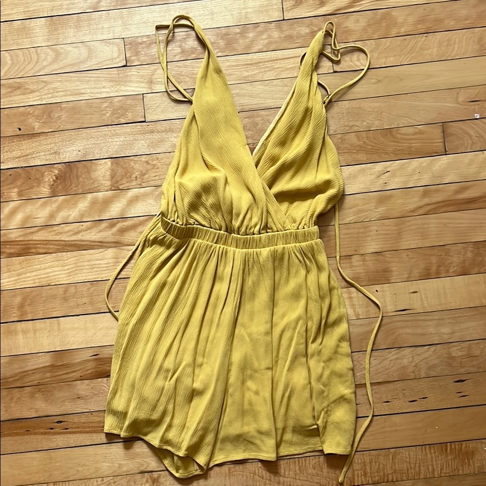 Lulu's Yellow Wrap Jumpsuit with Adjustable Straps